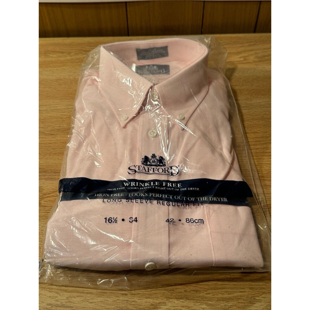 Stafford Men’s Dress Shirt Wrinkle Free Light Pink Size‎ 16.5 34 NWT USA